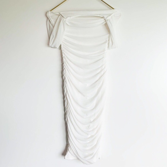 Sexy Ivory Ruched Draped Chiffon Dress - the price reflects that this is a copy - Picture 5 of 12